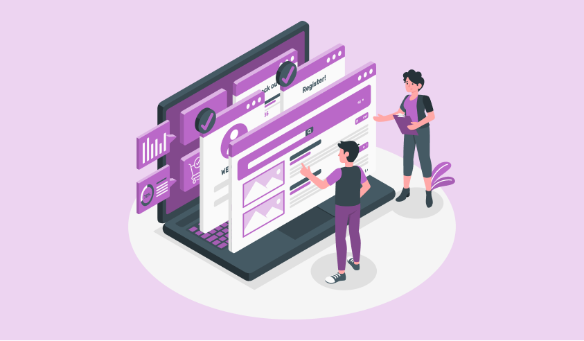 Illustration by Storyset. It’s a wall of layered UIs with two nicely-dressed people looking at and discussing them.